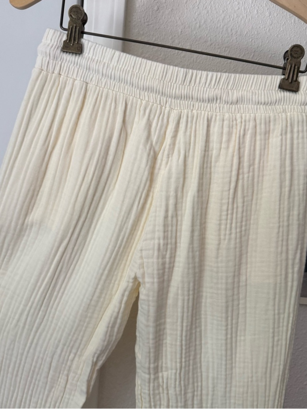 DONNI. off white cream gauze wide leg pull on drawstring waist pants - Picture 3 of 5